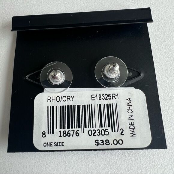 Rebecca Minkoff Silvertone Crystal Triangle Ear Climbers earrings NWT - Picture 3 of 5